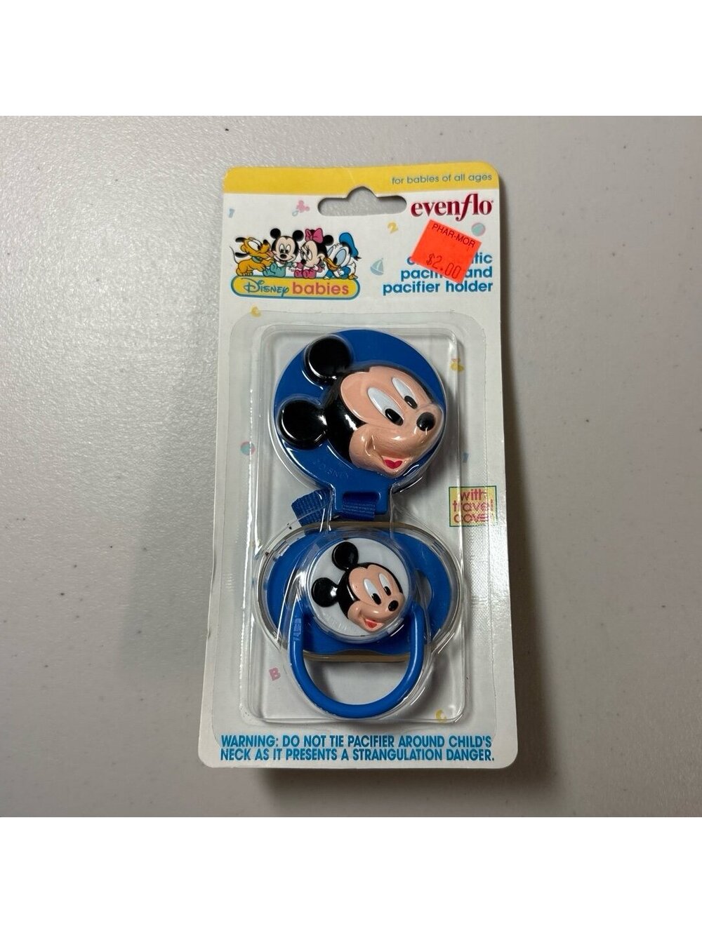Vintage 1996 Evenflo Disney Babies Mickey Mouse Pacifier & Holder Sealed NIP